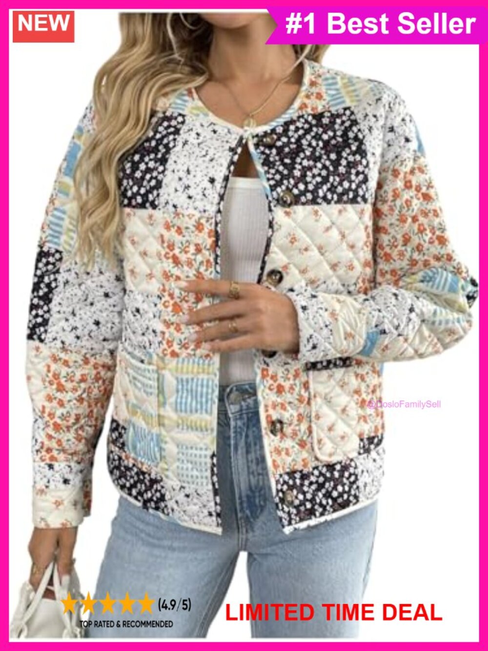 Quilted Floral Button Down Long Sleeve Jacket